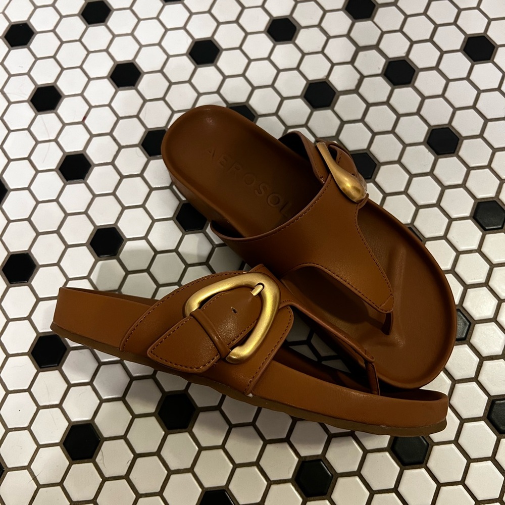 AEROSOLES Brown and Gold Sandals with Comfort Fit